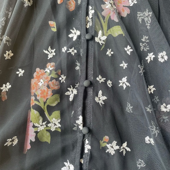 Free People With Love mesh Floral Mini Dress Black sheer Size S Boho Romantic - Picture 6 of 8